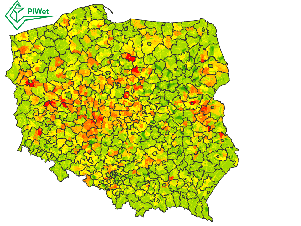 Mapa ryzyka wystąpienia HPAI u drobiu utrzymywanego w gospodarstwach komercyjnych, opracowana przez Państwowy Instytut Weterynaryjny - Państwowy Instytut Badawczy w Puławach 